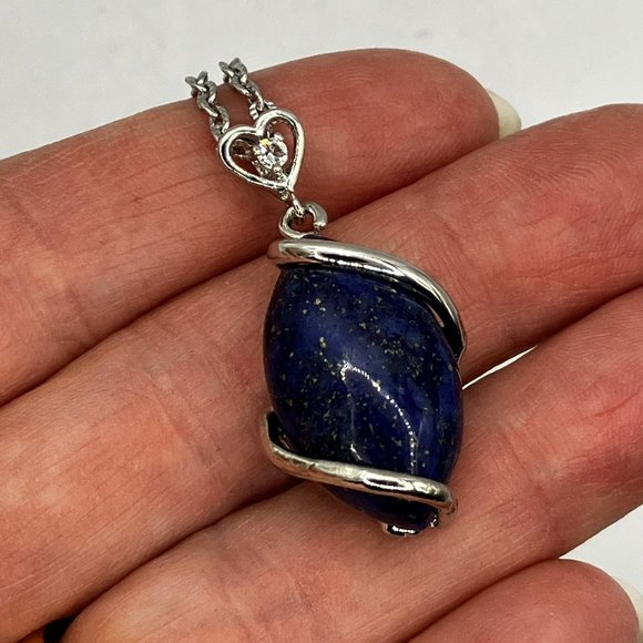Genuine Lapis Lazuli Gemstone Pendant and 18 inch Stainless Steel Chain New - Picture 2 of 13